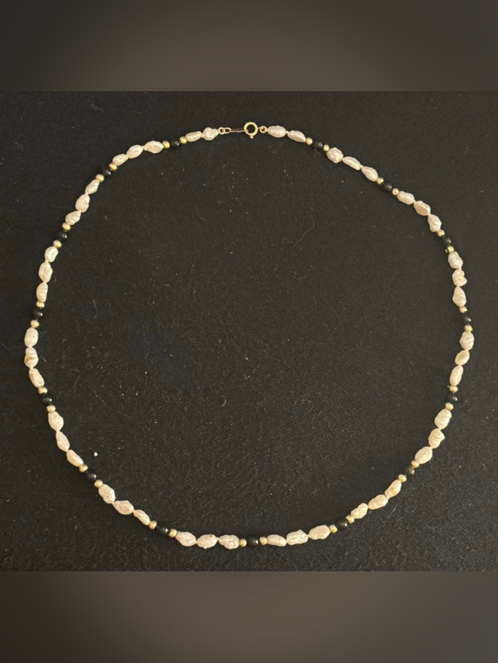 14k Gold Genuine Baroque Pearl & Black Onyx Beaded Necklace | Vintage